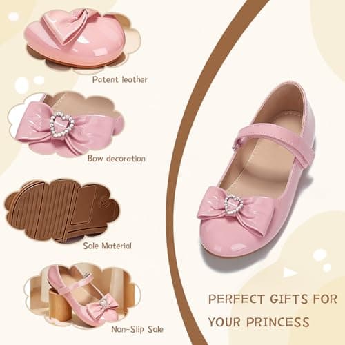 BOGELOO Toddler Girls Flats Mary Jane Flower Girls Dress Shoes School Wedding Party Shoes(Pink,7) - Thumbnail 5