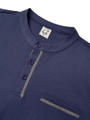 Hardaddy Men's Color Contrast Henley Shirt Long Sleeve Button T-Shirt Lightweight Henley Tshirt for Men Basic Pullover Shirt with Pocket Navy Blue XXL - Thumbnail 5