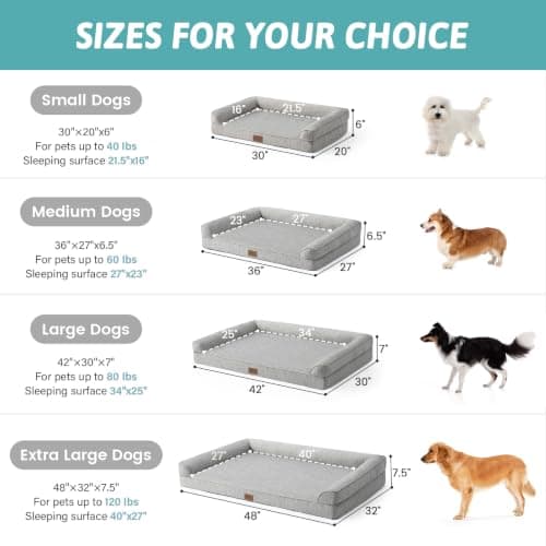 COZY KISS Cooling Dog Bed, Orthopedic Foam Dog Bed with Sides, Removable Cover & Waterproof Lining and Nonskid Bottom, Comfortable Pet Beds for Extra Large Dogs, Grey (48" L x 32" W x 7.5" Th) - Thumbnail 3