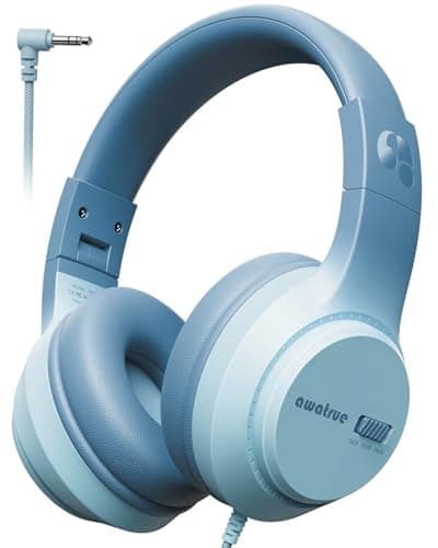 awatrue Kids Headphones, 74/85/94dB Volume Limiter, Foldable Wired Over Ear Headphones for Travel, 3.5mm Jack, Toddler Headphones for School, Chromebook, iPad, Tablet, Green