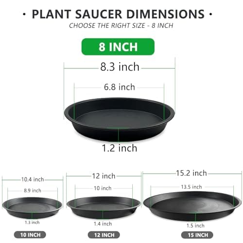 Garrdeen 6 Pack 8 Inch Black Plant Saucers, Heavy Duty PP Plastic Plant Trays for Pots, Durable Flower Pot & Planter Saucers, Water Catcher Drip Trays Indoor Outdoor Use - Thumbnail 2