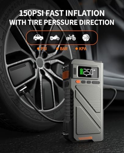 Portable Car Jump Starter with Air Compressor, 8000A Jump Box Combo 150PSI Tire Inflator, 12V Vehicle Jumpstarter Power Pack for All Gas/12L Diesel - Thumbnail 3