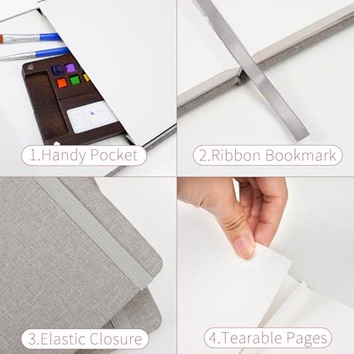 Vienrose 2 Pack Watercolor Sketchbook, 5.5"x8.2" Watercolor Journal with 24 Sheets 140 LB (300 GSM) Cotton Watercolor Paper, Grey Linen Cover Water Coloring Sketch Book - Thumbnail 4