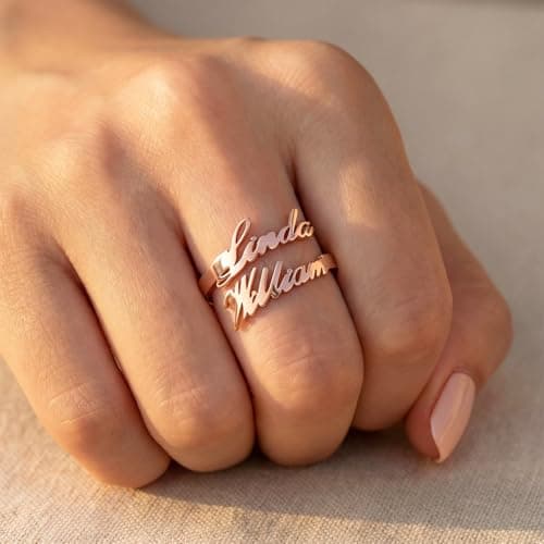 coobopet Custom Name Rings for Women Personalized 14K Gold Plated/Sterling Silver/Rose Gold Engraved Name Ring Customized Jewelry Gift Wedding Engagement Rings for Women Men Couples - Thumbnail 3