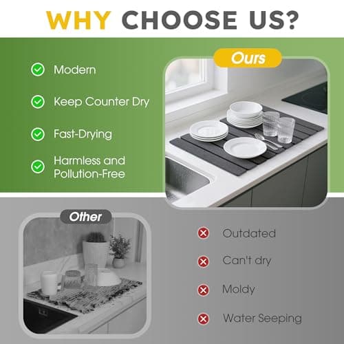 HABUTWAY Large Stone Dish Drying Mat for Kitchen Counter – 24"×16" Collapsible Diatomaceous Earth Mat, Ultra Absorbent & Quick Dry, Foldable Drying Pad for Dishes, Bottles, Cups (Dark Grey) - Thumbnail 6