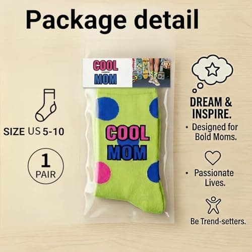 ZAOMENG Cool Mom Socks Funny Crew Socks for Women,Gift for Mom,Cotton Blend,Polka Dot Funky Bold Style,Vivid Novelty Socks for Mom,Birthday,New Mom Gifts,Mother’s Day Present - Thumbnail 4