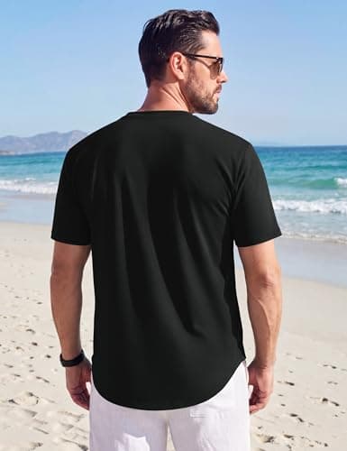 Cotrasen Mens T-Shirts Short Sleeve Curved Hem UPF 80+ Lightweight Moisture Wicking Cooling Casual Crewneck Tee Shirts, Pack of 2 Black/Dark Grey - Thumbnail 3
