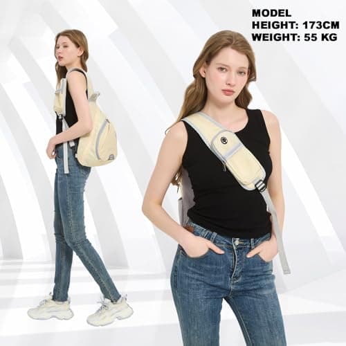 Seektop Anti Theft Crossbody Bag for Women RFID Blocking Waterproof Sling Backpack Lightweight 400D Nylon Small Chest Pack Shoulder Bag for Travel Hiking Commuting Men Beige - Thumbnail 6