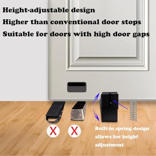 HOOFUS Adjustable Spring Large Door Stop,Heavy Duty Tall up to 3.14 inches Wedge Door Stoppers for Bottom of Door,Stainless Steels Door Holder (Black Brushed, 2 Pack) - Thumbnail 4