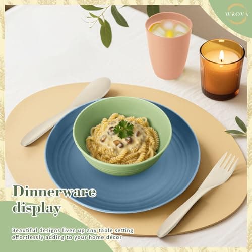 Wrova Wheat Straw Kids Plates and Bowls Sets,Unbreakable Kids Dinnerware sets with Flatwares,Lightweight Reusable Camping Plates and Bowls Sets.Nordic Series - Thumbnail 4