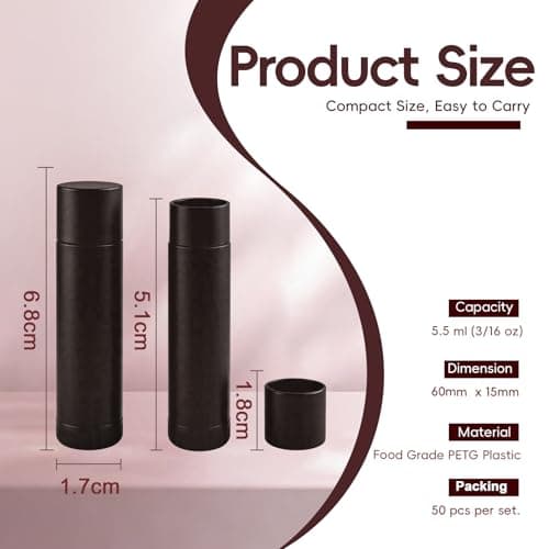 Pilloze 50pcs Lip Balm tubes Empty, 5.5ml (3/16 Oz), Black Lip Balm Container Bulk with Caps, Perfect for Kip Balm, Lip Gloss,Eeodorant, Chapstick, BPA Free & Leak Free, Portable (50, Black) - Thumbnail 6