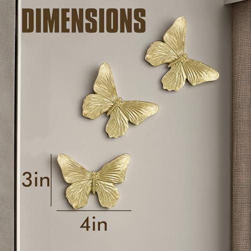GUSFREUD 3D Butterfly Wall Decor Set – Resin Wall Decorations for Living Room, Bedroom, Garden, Yard, Outdoor and Gallery Walls - Antique Gold - Set of 3 - Thumbnail 3