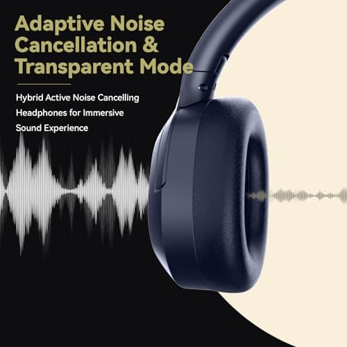 SunoFi Hybrid Active Noise Cancelling Headphones, Wireless Over Ear Bluetooth Headphones with Mic, 40H Playtime, Hi-Res Audio, Deep Bass, Foldable Comfort Fit Ear Cups for Travel, Office, Home (Blue) - Thumbnail 4