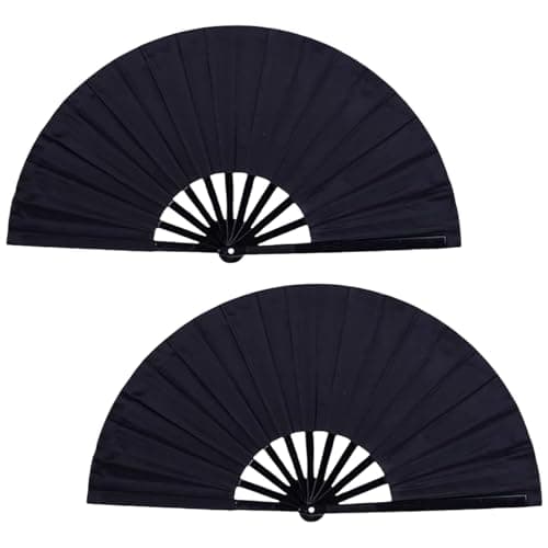 DYMSUP 2 Pcs Black Large Folding Hand Fan Foldable, Big Loud Clack Fan Vintage Festival Chinese for Men Women Dance Bridgerton Tea Party Decorations - Image 1