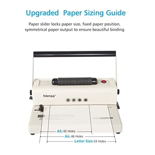 TIANSE Coil Binding Machine, Electric Coil Inserter, Manual Round Hole Punch, 15 Sheets Punch Capacity, Perfect for Letter Size / A4 / A5, Comes with 100pcs 5/16'' Plastic Coil Binding Spines & Plier - Thumbnail 5