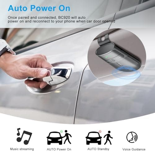 Sunitec Hands-Free Bluetooth Speaker for Car: Handsfree Wireless Speaker Kit for Cell Phone in Car - Support Auto Power On Siri Google Voice Assistant with Mic Compatible with Samsung Android iPhone - Thumbnail 4