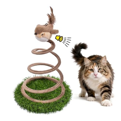 Léwind Chirping Bird Cat Toy with Stable Grass Base - Interactive Motion Activated Bird Sound Teaser for Indoor Cats, Fluttering Feather Kitten Toy