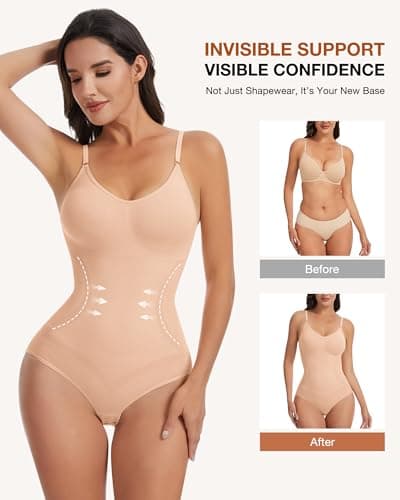 VIISHOW Shapewear for Women Tummy Control Seamless Bodysuit Waist Trainer Body Shaper Thong Underwear, Beige, X-Large - Thumbnail 4