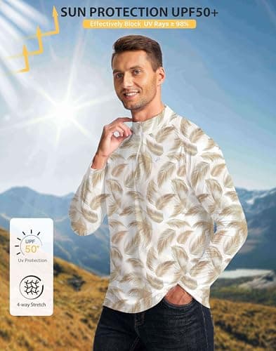 Pudolla Mens Sun Protection Shirt Men Quick Dry Long Sleeve Shirts Men Athletic Workout Shirts UV Protection Shirts(White Palm S) - Thumbnail 2