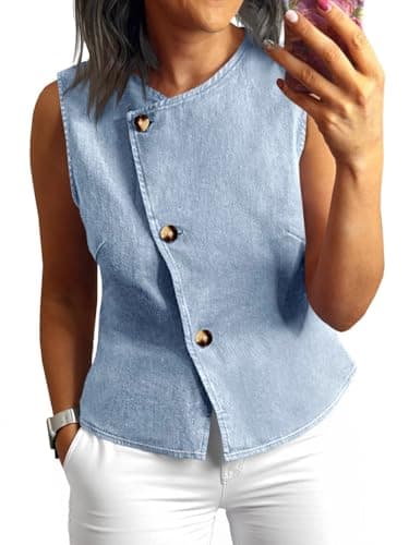 UNCLECAT Womens Denim Vest Tops 2026 Spring Summer Button Down Sleeveless Blazer Business Casual Work Waistcoat - Image 1