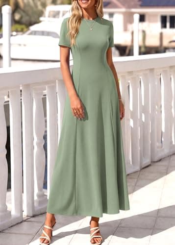 KIRUNDO Wedding Guest Dresses for Women 2026 Spring Summer Short Sleeve Pleated Long Flowy A Line Formal Maxi Dress Pockets(Sage Green, Large) - Thumbnail 6