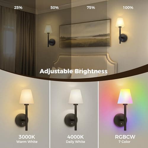 L LOHAS LED Battery Operated Wall Sconce & Table Lamp Set of 2, 10000mAh Battery Powered Dimmable Wall Lamp with App, 15 DIY Color, Wireless Sconces Wall Decor for Living Room, Bedroom, Black - Thumbnail 3