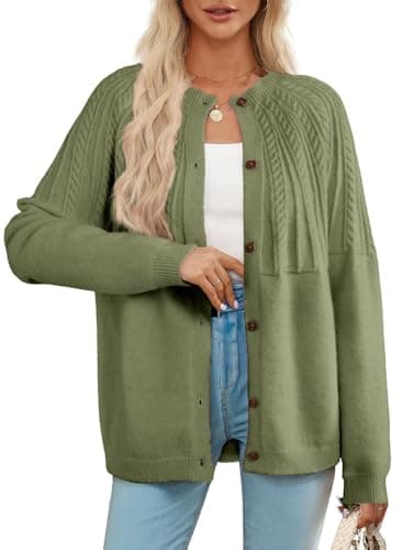 Dokotoo Cardigan Sweaters for Women Lightweight 2026 Fall Outfits Fashion Trendy Women's Open Front Business Casual Crewneck Crochet Knit Womens Cardigans Winter Sweaters Mist Green - Image 1