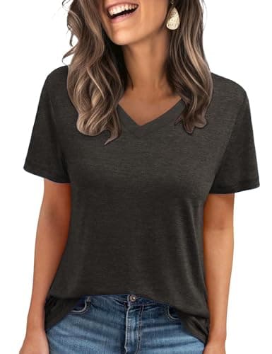C.O.Z.Y Short Sleeve T-Shirts V Neck T Shirts for Women Light Weight Casual Summer Top Outfit Clothes 2025 Light Coffee M - Image 1