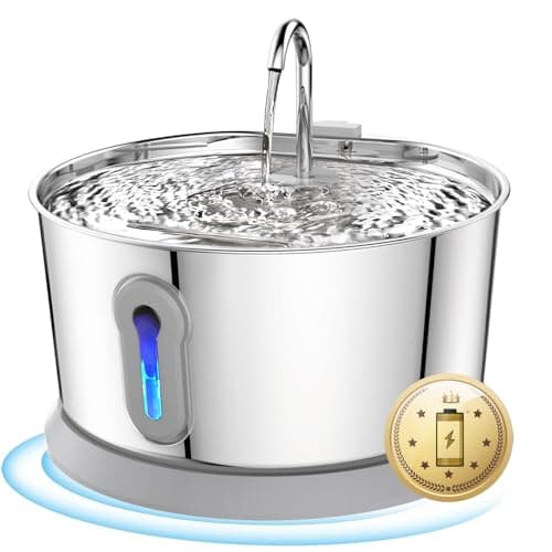 Battery Operated Cat Water Fountain Wireless, 4L/135oz Stainless Steel Pet Fountain for drinking Dog Water Dispenser Cordless with Motion Sensor, Ultra-Quiet Pump & for Cats Inside, Dog, Multiple Pets - Image 1