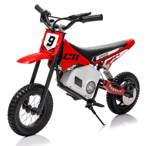 kerry yoo C11 24V 250W Electric Dirt Bike for Kids, Up to 9.3MPH Off-Road Electric Motorcycle with Explosion-Proof Tires, Twist Grip Throttle, Spring Suspension,Kids Ride On Dirtbike - Red - Image 1