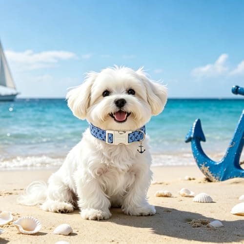 Lionet Paws Blue Dog Collar Summer Anchor Collars with Cute Anchores Pattern Pendant - Male Boy Dog Collar for Small Medium Large Dogs S - Thumbnail 5
