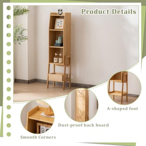 SOBIBO 4 Tier Bamboo Bookcase, Classical Modern Bookshelf, Dispaly Shelves, Bamboo Wood Organizer Book Shelf for Living Room Home Office-Natural, Large - Thumbnail 5