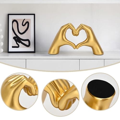 Boobezeen Heart Hands Sculpture Gold Resin Home Decor Heart Decorations Modern Love Finger Statue for Living Room, Shelf Table Vanity Entryway DéCor (Gold) - Thumbnail 6