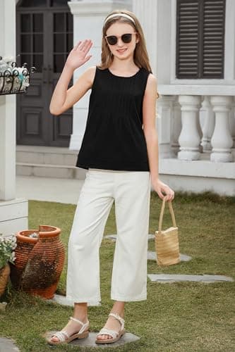 XMWEALTHY Summer Shirts for Girls 2026 Dressy Casual Tank Top Girls Fashion Ruffle Hem T-Shirt Tween Kid Crewneck Cute Tops Black 13-14T - Thumbnail 3