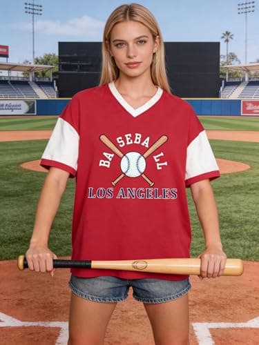 Baseball Shirt Women Baseball Mom Tshirt Baseball Season Game Day Tee Causal Short Sleeve Tops Red - Thumbnail 5