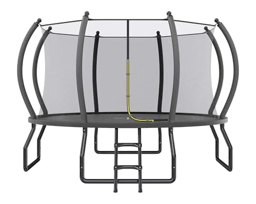 YUMPIE 8FT 10FT 12FT 14FT 15FT 16FT Outdoor Trampoline with Enclosure Net and Ladder, Recreational Trampolines for Kids, Pop-up Quick Connect Frame, ASTM Approval