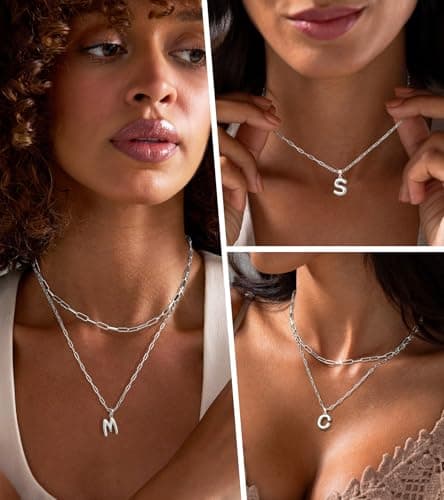 adoyi Silver Initial Necklace for Women 14k Gold Plated Layered Bubble Letter Necklaces Trendy Jewelry Chain Name K Pendant Necklace Stack Birthday Valentines Gifts - Thumbnail 6