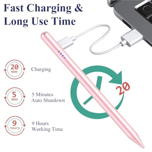 Stylus Pen for iPad 9&10th Generation 2018-2025 with Palm Rejection, Tilt Sensitivity, Tablet Digital Pencil Suit with Apple iPad 6/7/8/9/10th, Pro 11"/12.9"/M4, Air 3/4/5th/M2/M3, Mini 5/6th - Pink - Thumbnail 4