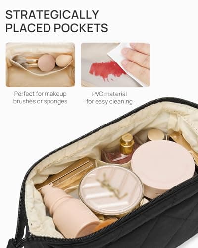 Telena Puffer Makeup Bags for Women, Nylon Puffy Padded Make Up Bags for Women Makeup Organizer Case, Wide-open Makeup Pouch Travel Essentials - Thumbnail 4