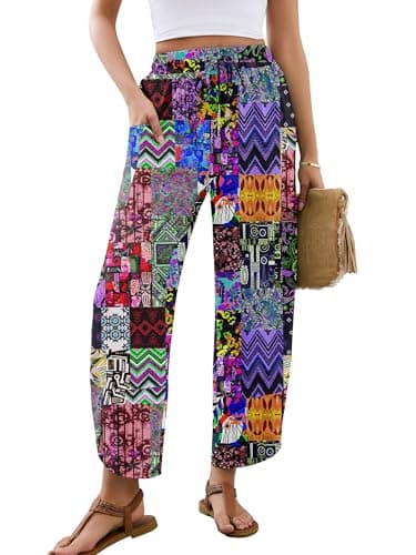 Heymoments Women's Wide Leg Lounge Pants Colorful Small Lightweight Drawstring High Waisted Paper Bag Flowy Dress Loose Vacation Comfy Summer Beach Palazzo Bussiness Work Trousers with Pockets - Image 1
