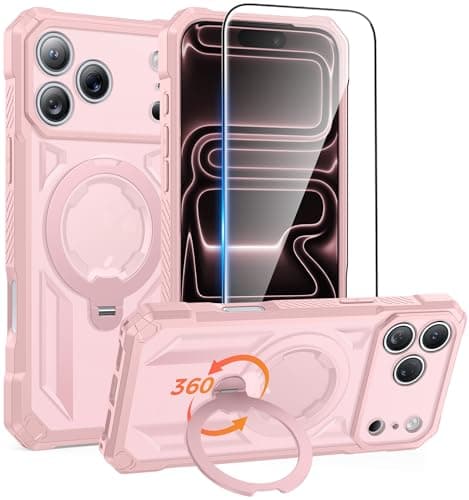 FNTCASE for iPhone 17 Pro-Max Case: [360 Spin Magnetic Ring Kickstand] [Compatible for MagSafe] [Screen Protector] Heavy Duty Military Grade Protection Protective Phone Case with Stand Pink - Image 1