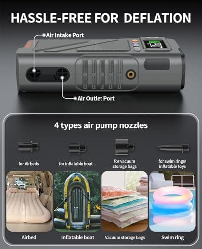 Car Jump Starter with Air Compressor 9000A, 9 in 1 Jumper Box for Car Portable 12V Jump Pack(All Gas/16L Diesel) Combo 150 PSI Tire Inflator & Air Inflator/Deflator Pump w/Extended Jump Cable - Thumbnail 4
