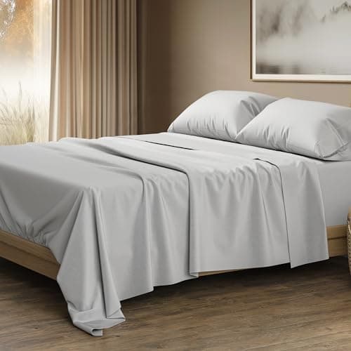 THREAD SPREAD 100% Egyptian Cotton King Size Sheets Set - Luxury 1500 Series Egyptian Cotton Sheets King Size (4 PC, Light Grey), Silky Soft, Sateen, Cooling & Breathable, 17" Deep Pocket Bed Set - Image 1