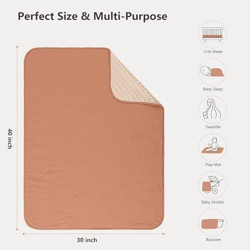 Susurration Baby Blanket for Unisex Boys Girls, 2 Pack Soft Fluffy Crib Blankets with Muslin Cotton Front and Dotted Fleece Back, Receiving Blanket for Baby Newborn Infant, 30x40in, Beige Sun&Brown - Thumbnail 6