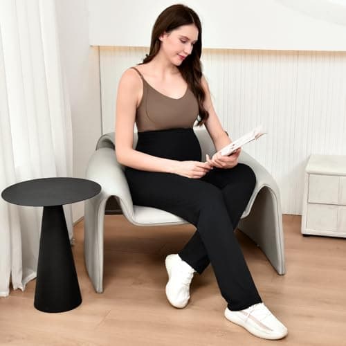 Leafigure Maternity Pants with Pockets Over The Belly Lounge Wide Leg Yoga Pants for Women Pregnancy Black M - Thumbnail 3