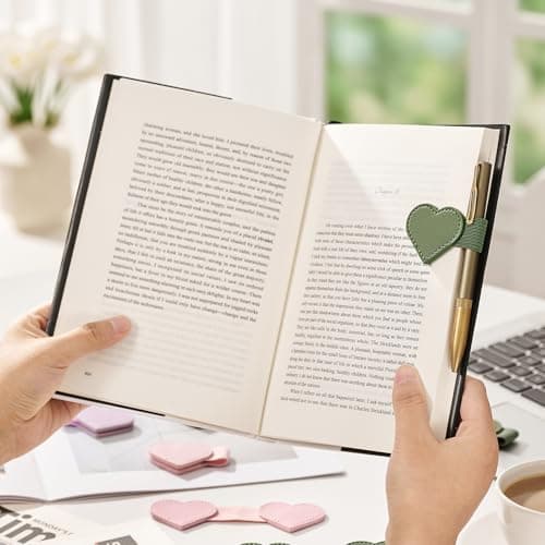 2Pcs Magnetic Leather Bookmarks with Gift Box Heart-Shaped Magnetic Pen Holder Book Marks Clip Gift for Book Lover Readers Cute Bookmark for Women, Green - Thumbnail 2