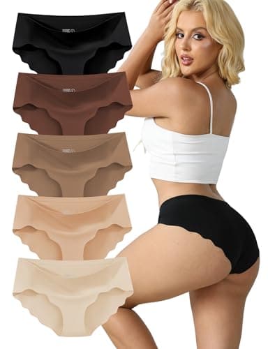 MCOWOD Seamless Underwear for Women No Show Bikini Panties Low Rise Hipster Wave Edge Sexy Multicolor Size M 5 Pack - Image 1