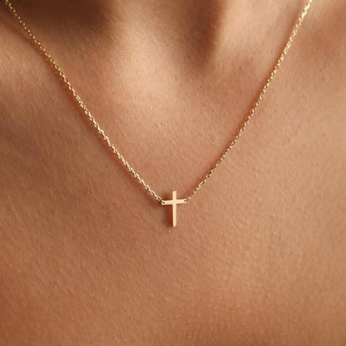 JNZSSWHJJH Cross Necklace for Women - 18K Gold Plated Womens Cross Necklace Gold Jewelry Easter Basket Essentials Stuffers Fillers Christian Religious Christmas Gifts for Women Teens - Thumbnail 5