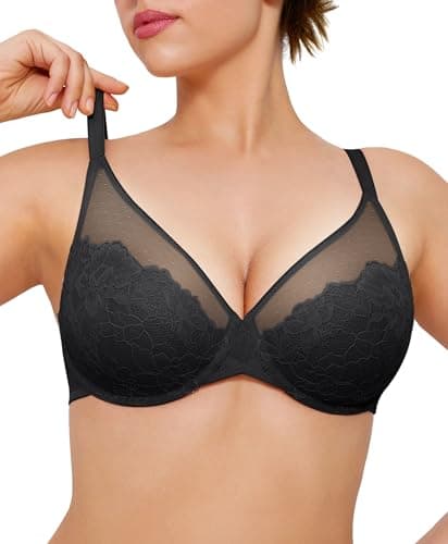 Popilush Bras for Women, Lace Minimizer Underwire Bra, Unlined Full Coverage with Comfortable Lift for Large Bust Size 38C Color Black - Image 1