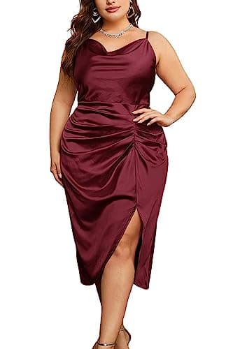 KIMCURVY Plus Size Ruched Dresses for Birthday Formal Wedding Dresses Cocktail for Curvy Women Wine 16W - Image 1